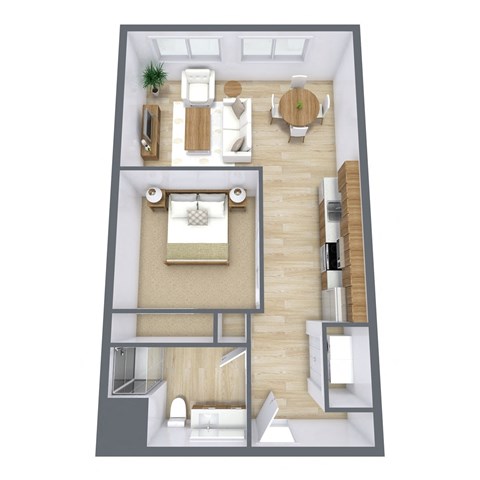 a floor plan of a house with a bedroom and a living room